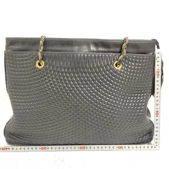 Authentic Bally Shoulder Bag  Black Leather with gold accent trim straps EUC - Picture 2 of 10